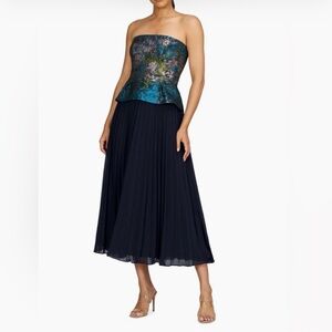 NWT Kay Unger Giannina Tea Length Dress in Blue Sea Size 10